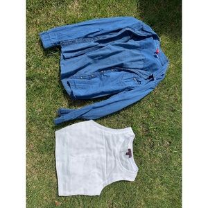 2 piece cute white crop top and a long sleeve